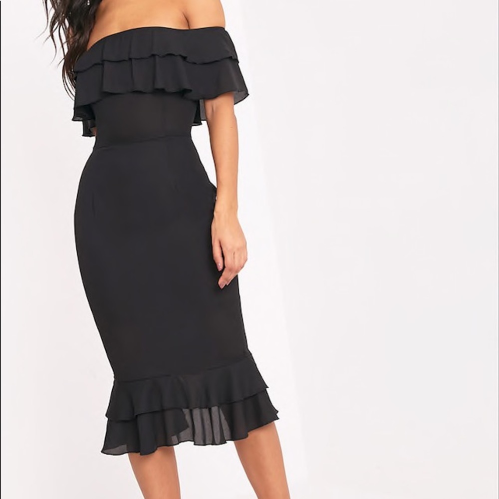 New Frill Chiffon Midi Dress